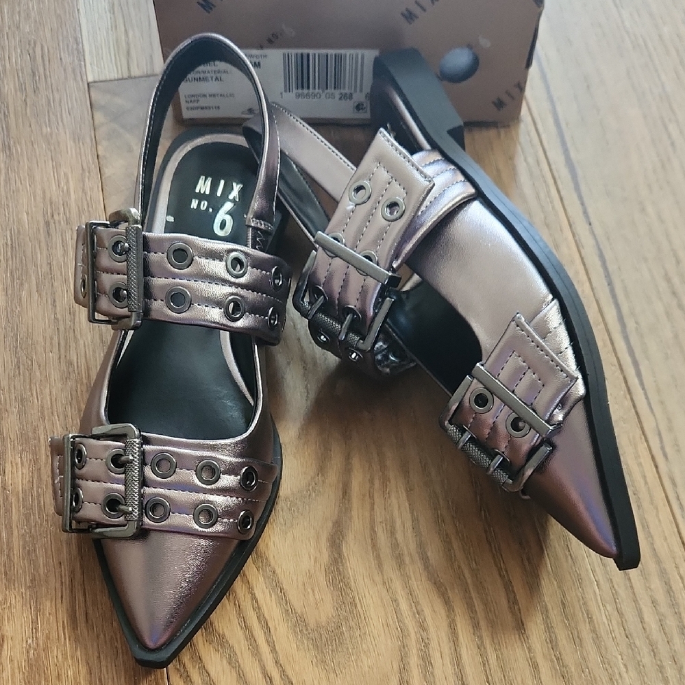 Mix No. 6 Metallic Rose Pointed Slingback Flats with Buckle Detail